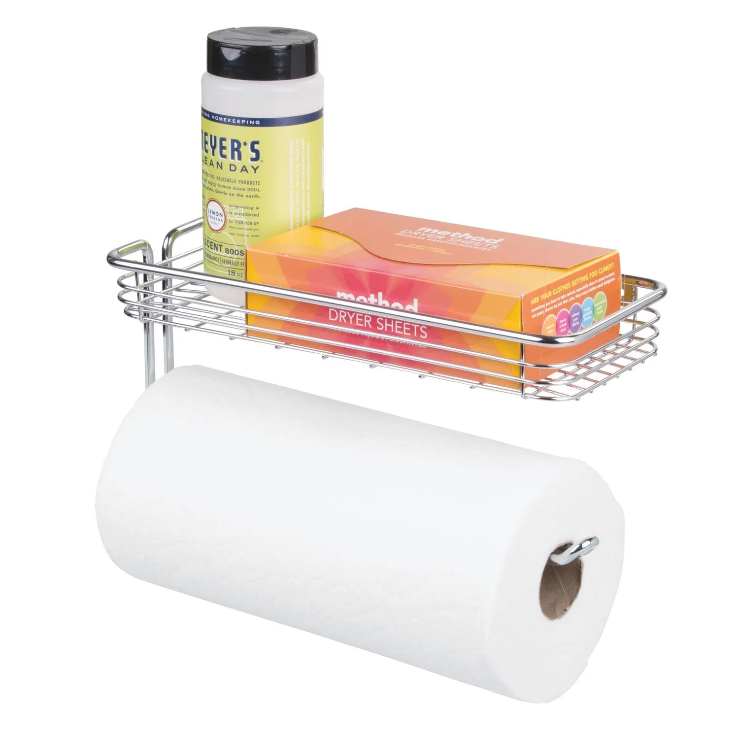 mDesign Küchenrollenhalter Wand mit Regal chrom für Jumbo-Rollen