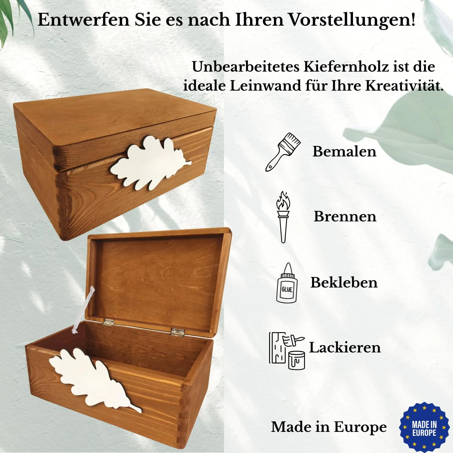 GoodFreshDecor Holzbox mit Deckel 30x20x14 cm Wunschtext braun