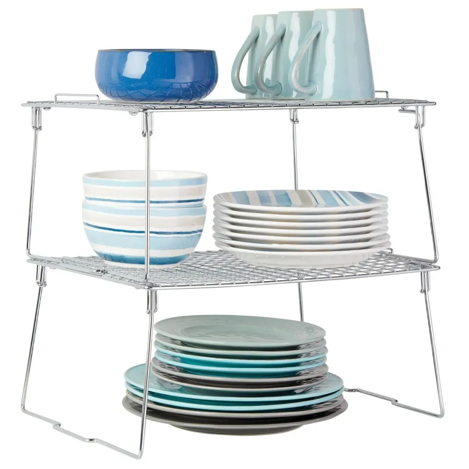 mDesign Schrankregal 2er-Set silber faltbar stapelbar