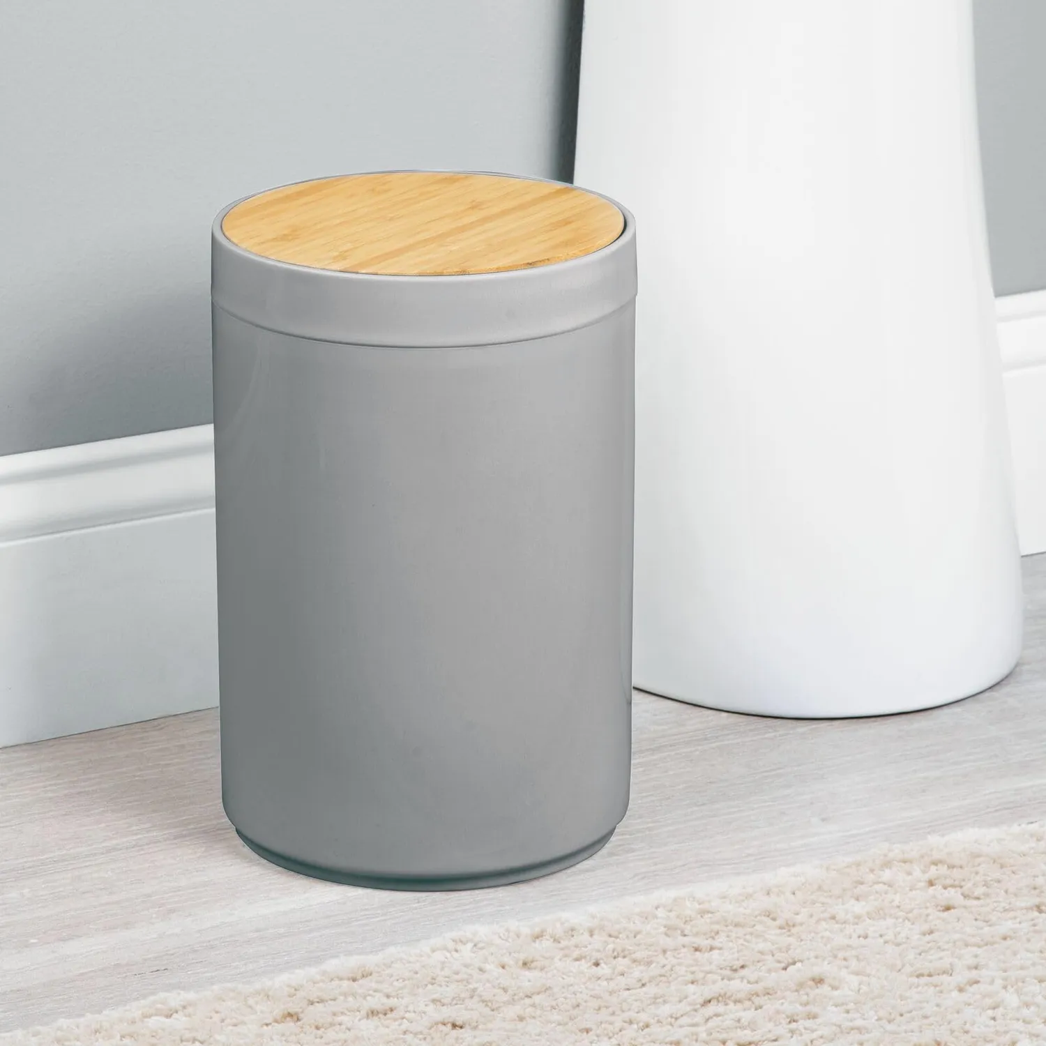mDesign Mülleimer Bambus Deckel 5L grau