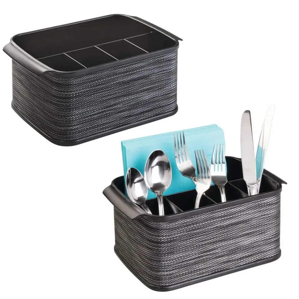 mDesign Besteckhalter 2er-Set Schwarz Besteckkorb mit Griff