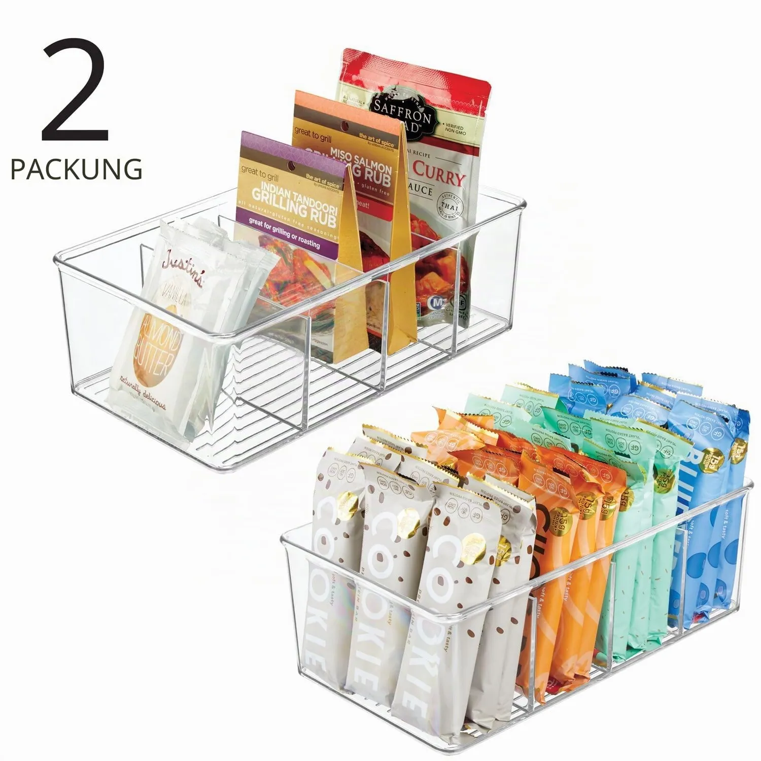mDesign Aufbewahrungsbox 4 Fächer 2er-Set transparent