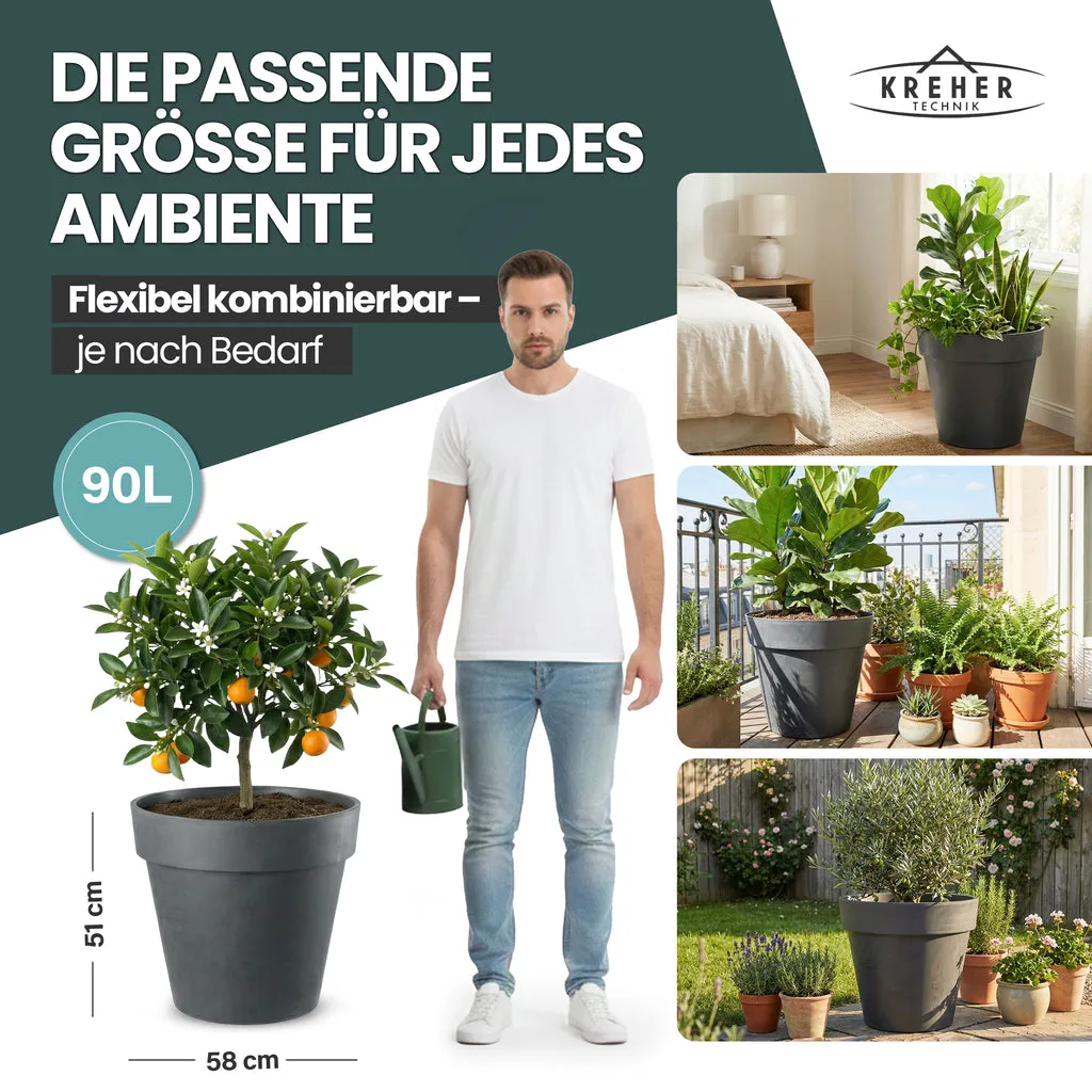 Kreher Like XL Pflanzkübel Ø58cm Anthrazit 90L frostfest