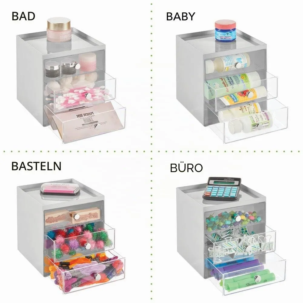 mDesign Make-up Organizer Box grau 3 Schubladen