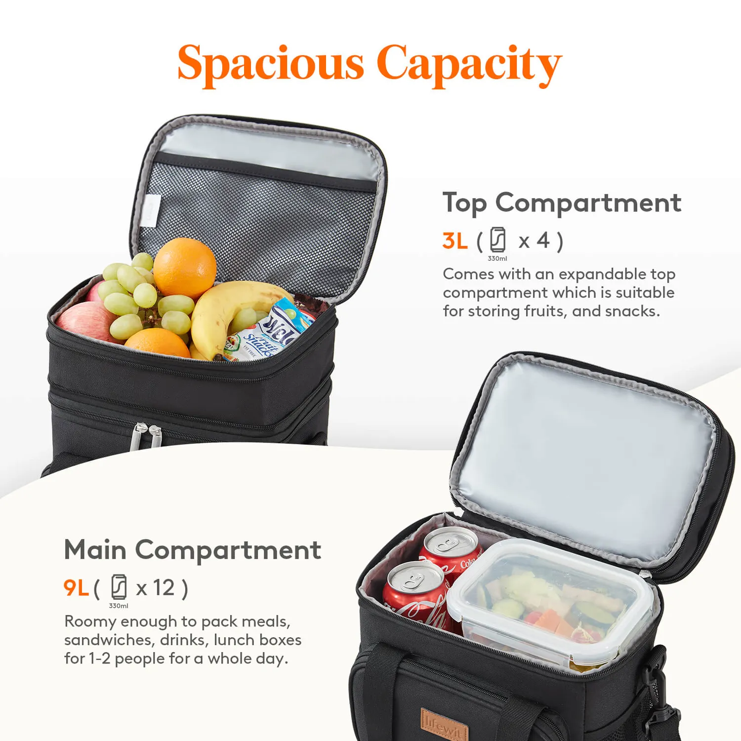 Lifewit Double Deck Kühltasche Large schwarz isoliert