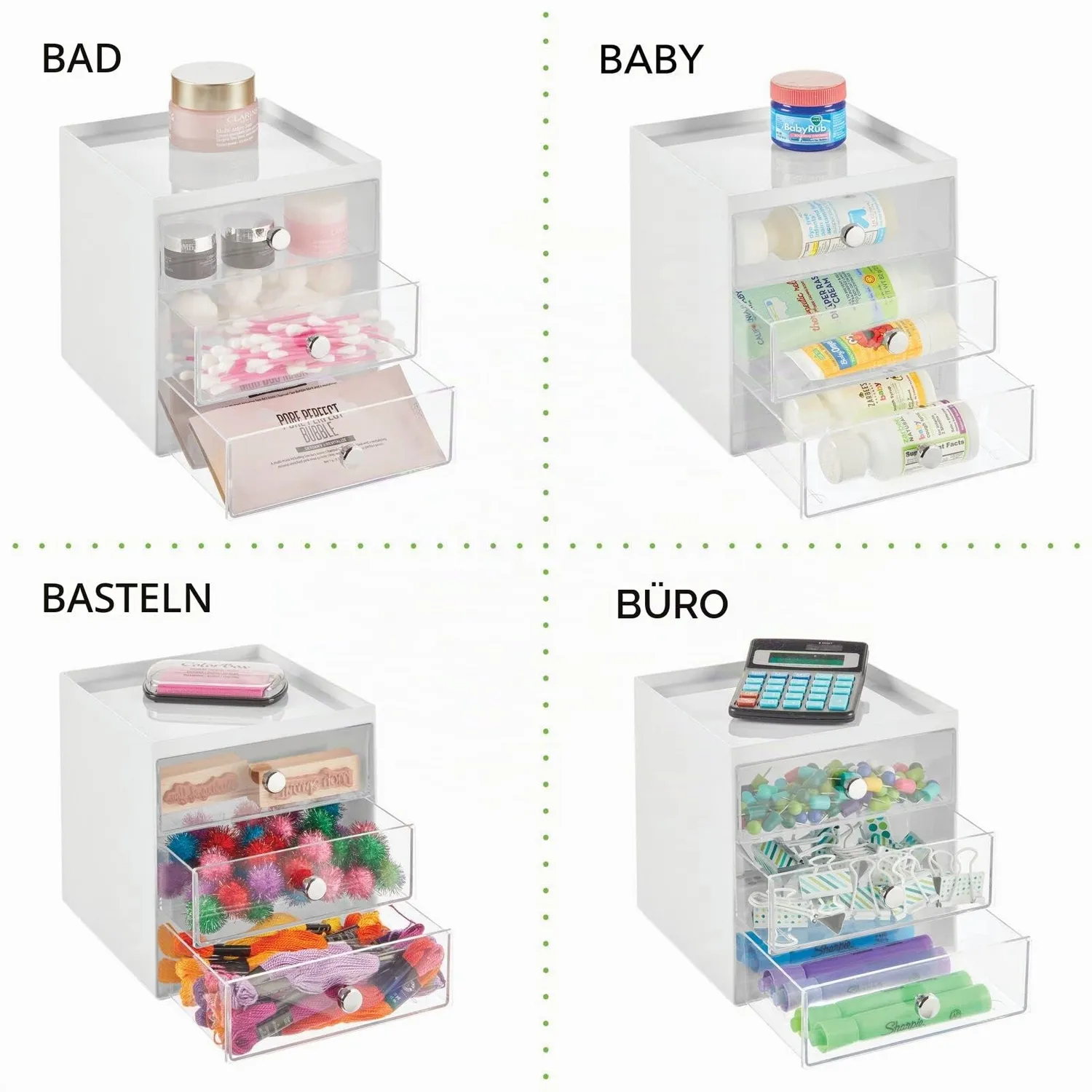 mDesign Make-up Organizer 3 Schubladen Kosmetikbox weiß transparent