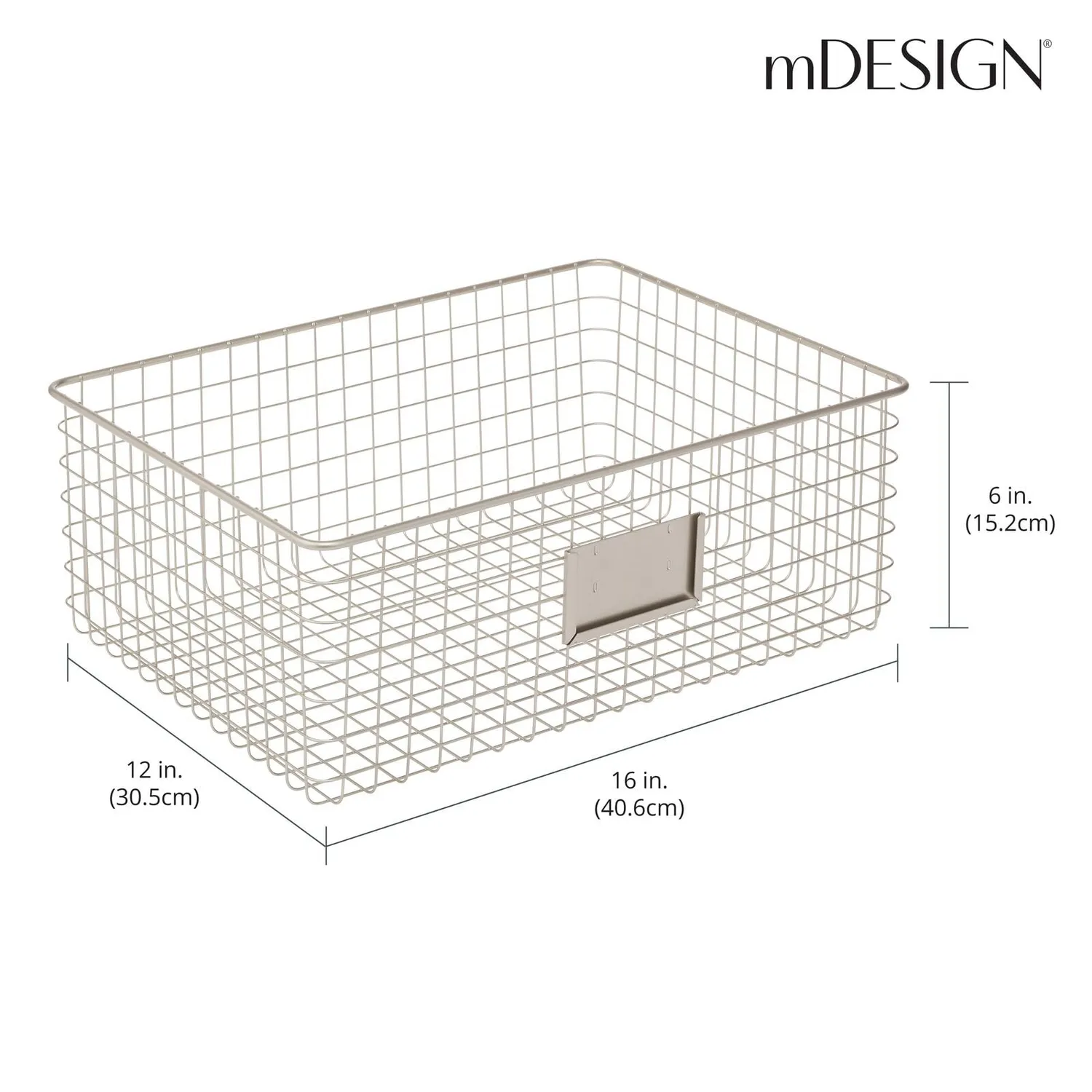 mDesign Metallkorb silber matt Aufbewahrungskorb 40,6cm Etikett