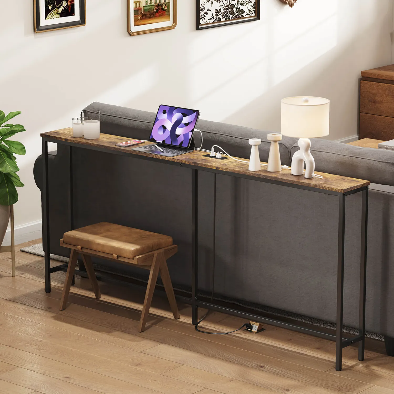 Lifewit Konsolentisch schmal mit Steckdose Metall