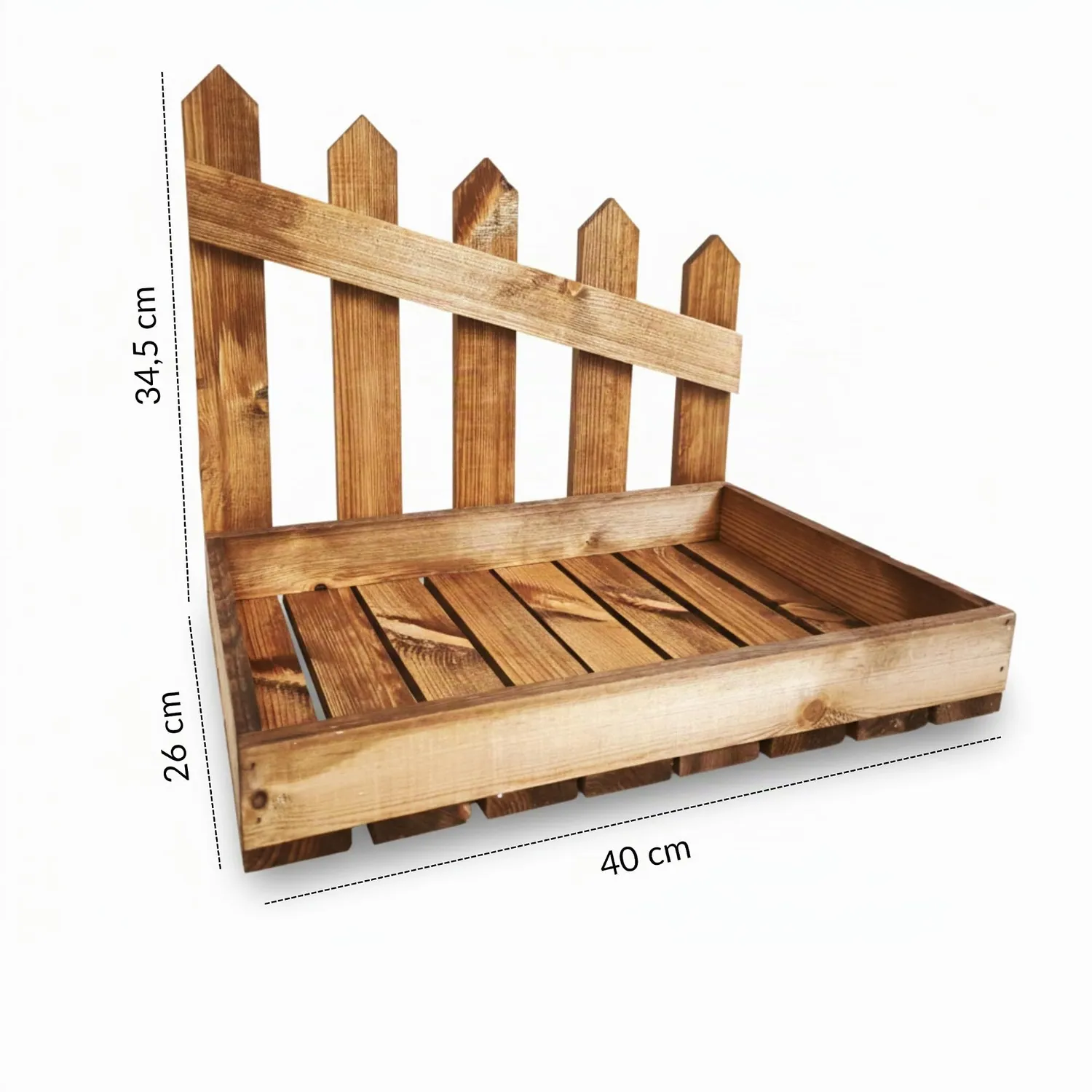 GoodFreshDecor Holzkiste Weihnachten 40x26x35 Kiefer braun mit Zaun
