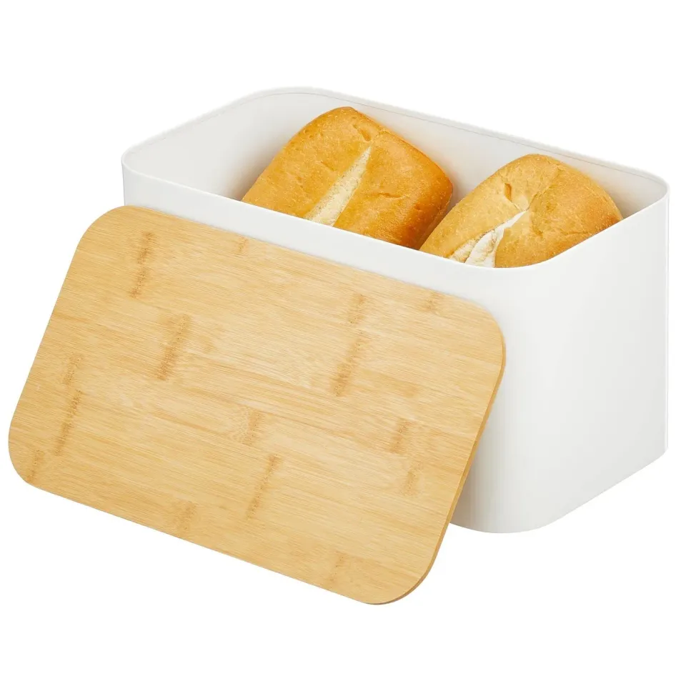 M Design Brotkasten Metall groß mattweiß Bambusdeckel