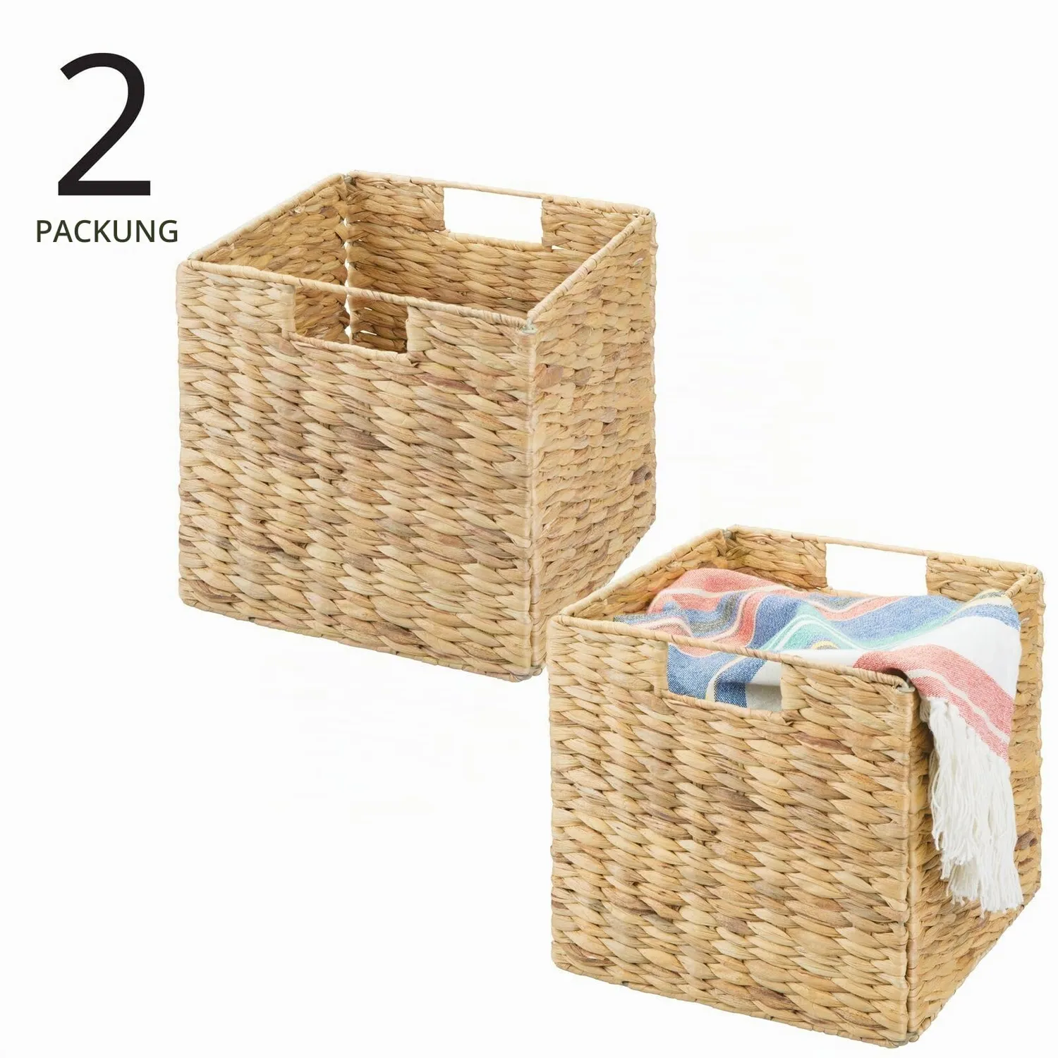 mDesign Aufbewahrungskorb Wasserhyazinthe 2er-Set natur 26,7cm