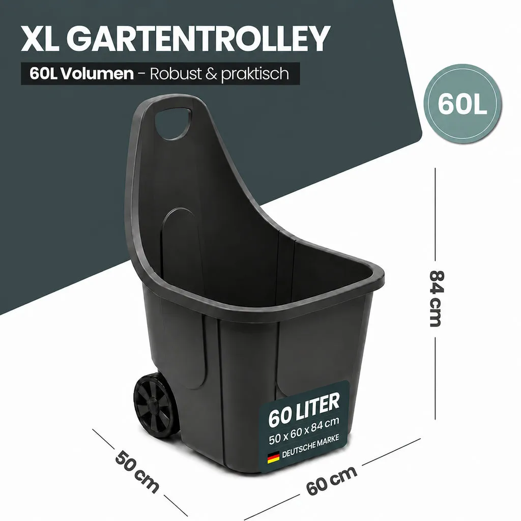 Kreher Gartenkarre Gartentrolley 60 Liter Schwarz recycelt