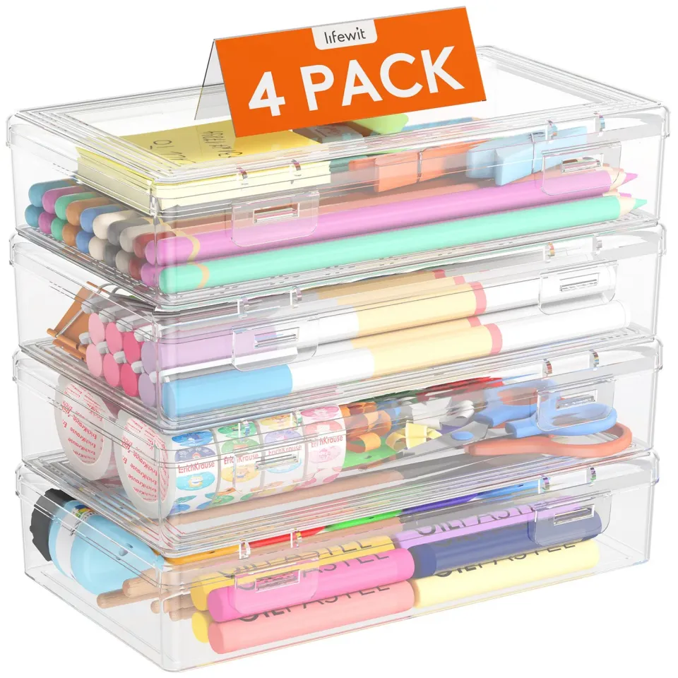 Lifewit Snap-On Stiftebox 4er transparent stapelbar mit Deckel