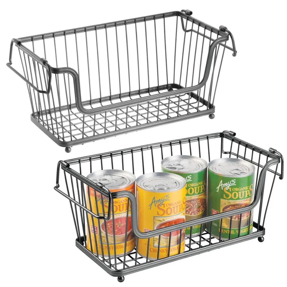 mDesign Metall Aufbewahrungskorb 2er-Set dunkelgrau mit Griffen