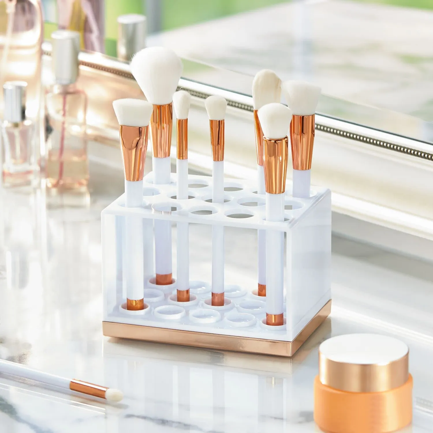 mDesign Kosmetik Organizer 15 Fächer weiß-rotgold für Make-up