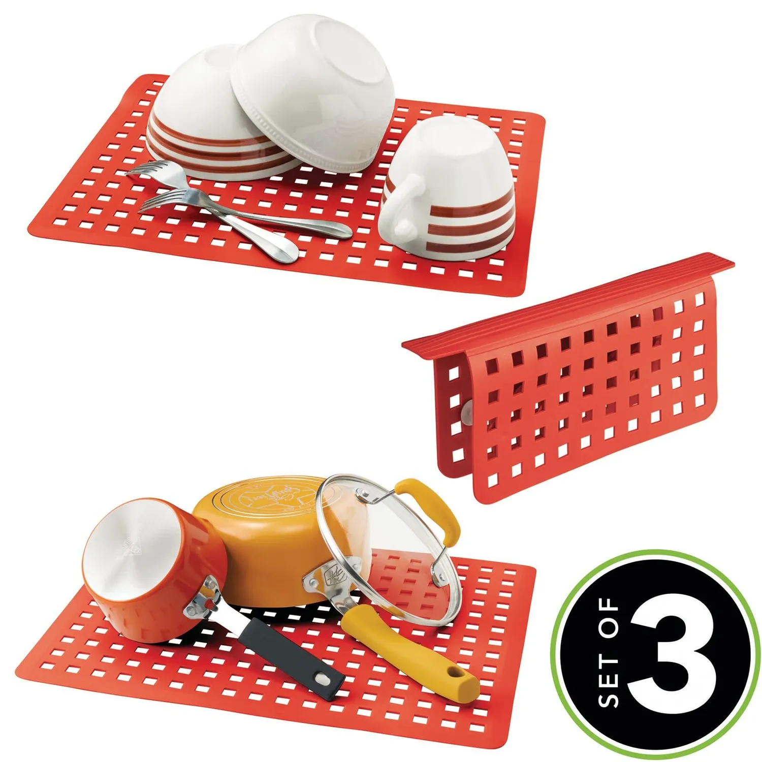 mDesign Spülbeckenschutz Set 3-teilig rot Kunststoff Matte
