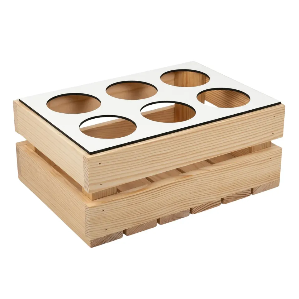 GoodFreshDecor Flaschenträger Holz 6x0,5L 30x20 Natur Weiß