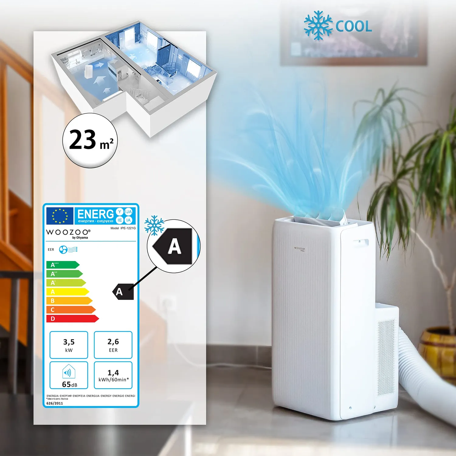 Iris Ohyama Woozoo IPE-1221G mobile Klimaanlage 3,5kW weiß 23m²