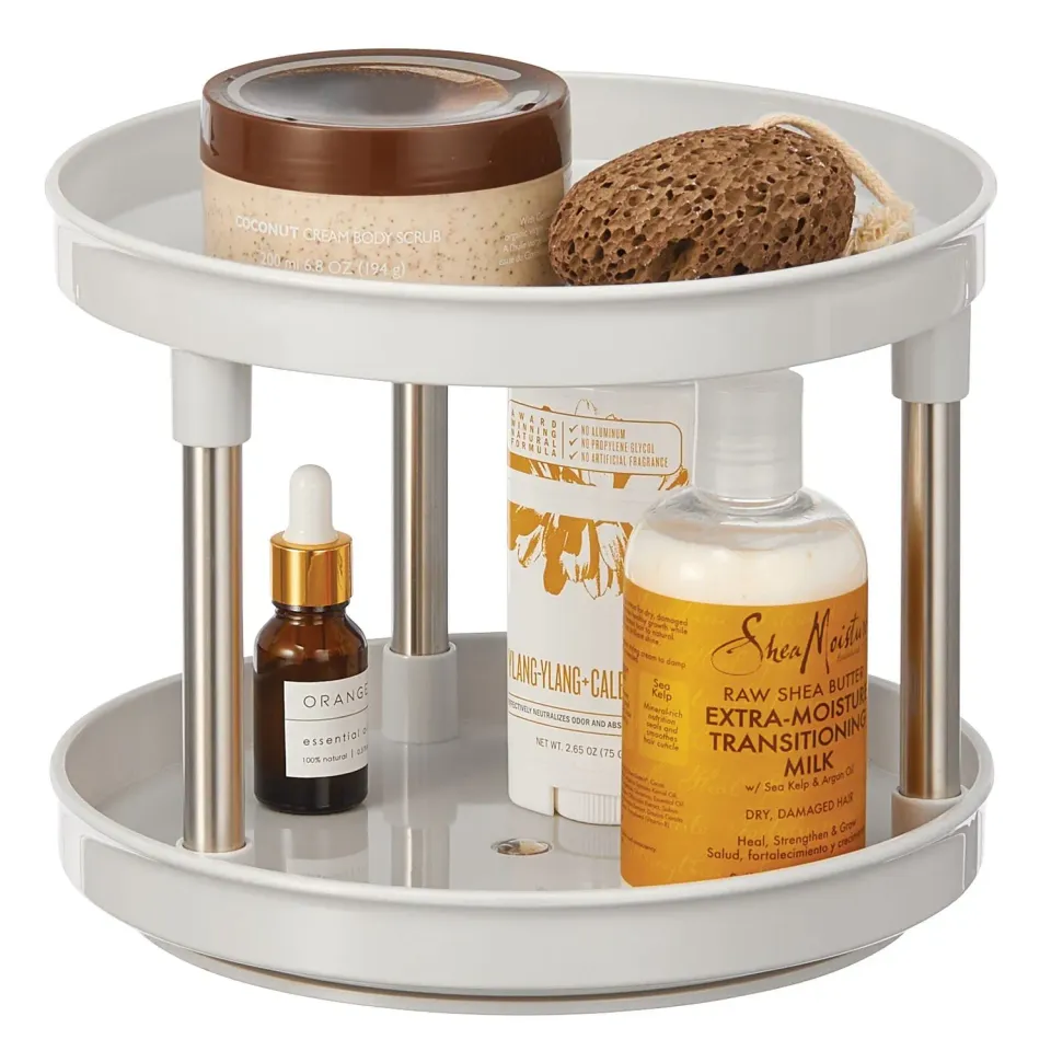 mDesign Lazy Susan 16166 Drehregal 2 Ebenen hellgrau
