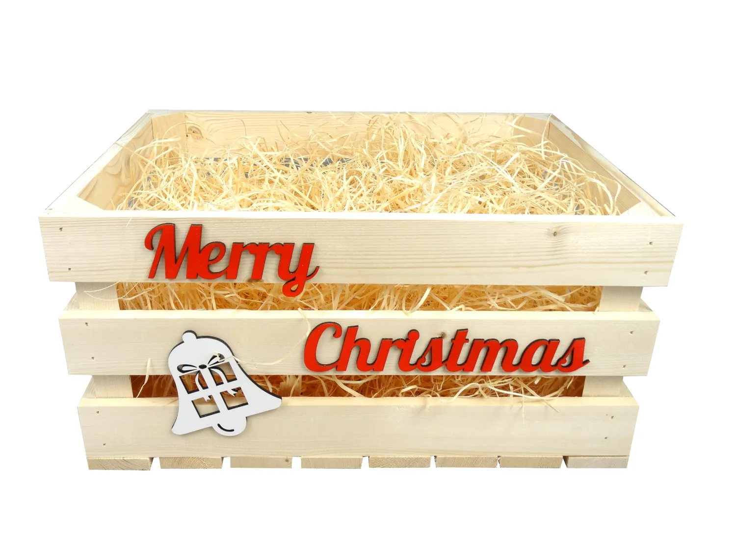 GoodFreshDecor Holzkiste 40x30x20 Merry Christmas Holzwolle