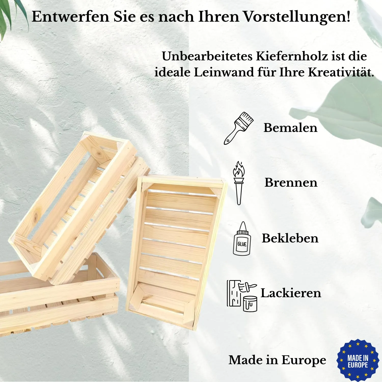 GoodFreshDecor Holzkiste 40x20x12 cm 3er Set Kiefernholz natur
