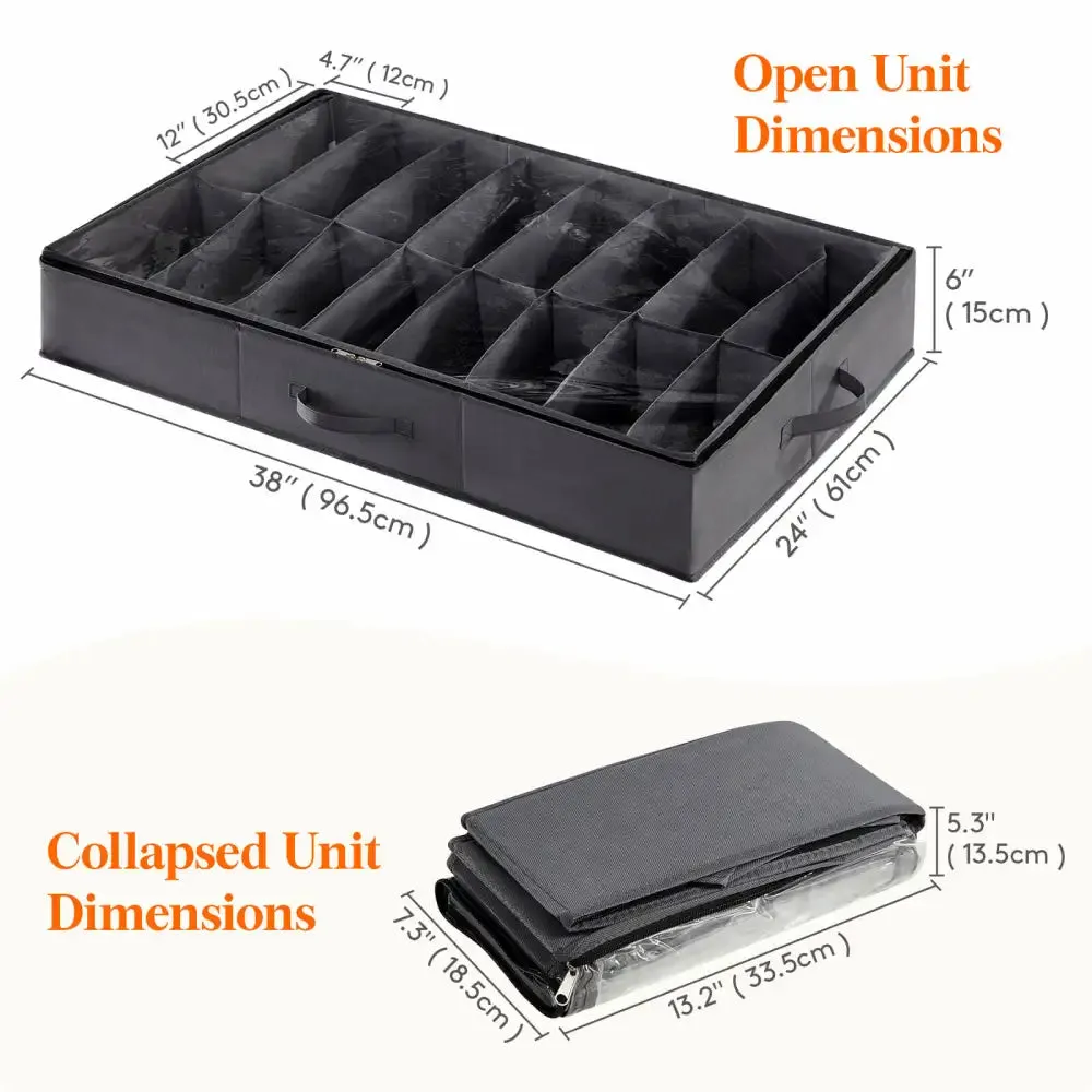 Lifewit Unterbett Schuhbox 16 Fächer Vlies 2er Pack