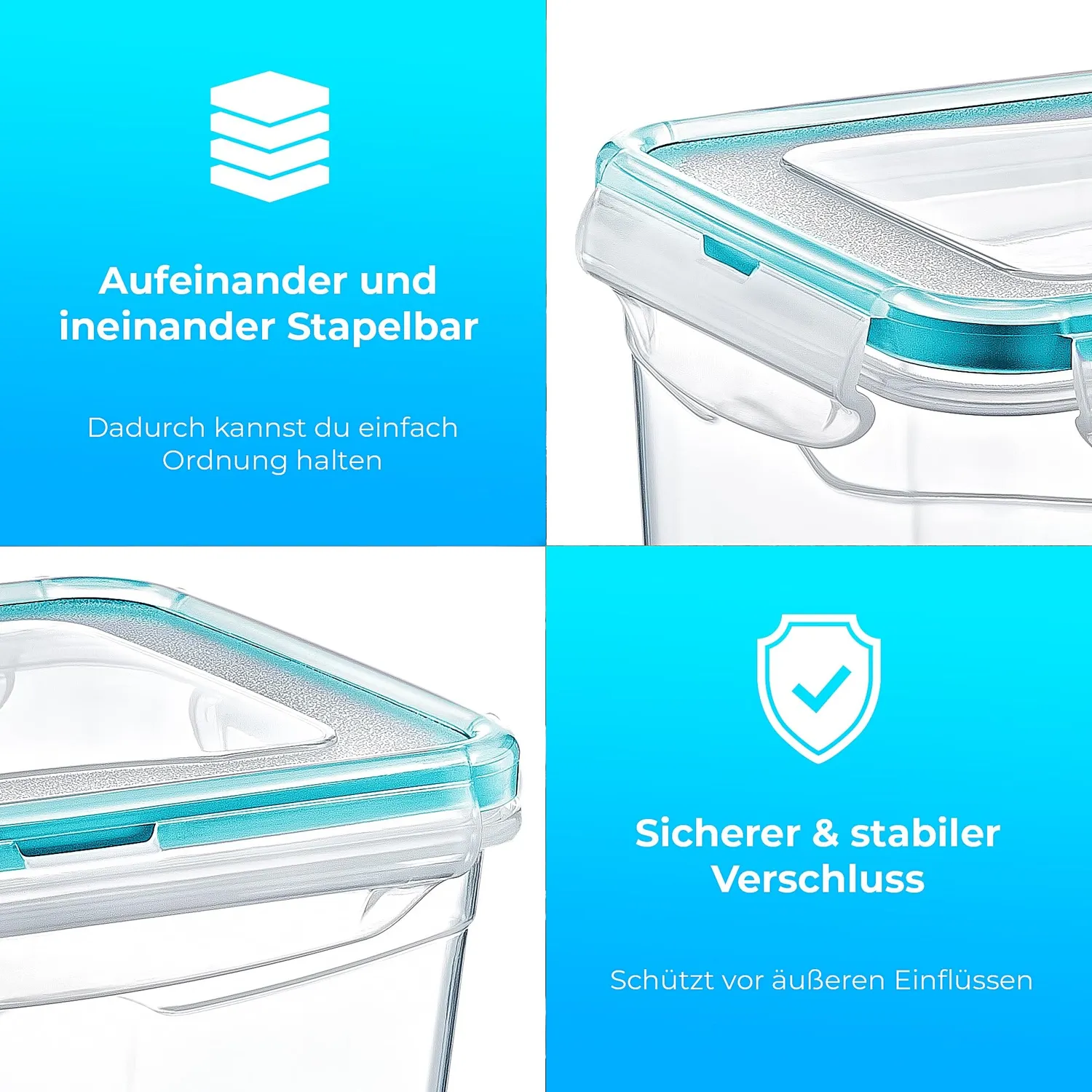 astor24 Premium Frischhaltedosen 1,2 L 4er Set luftdicht