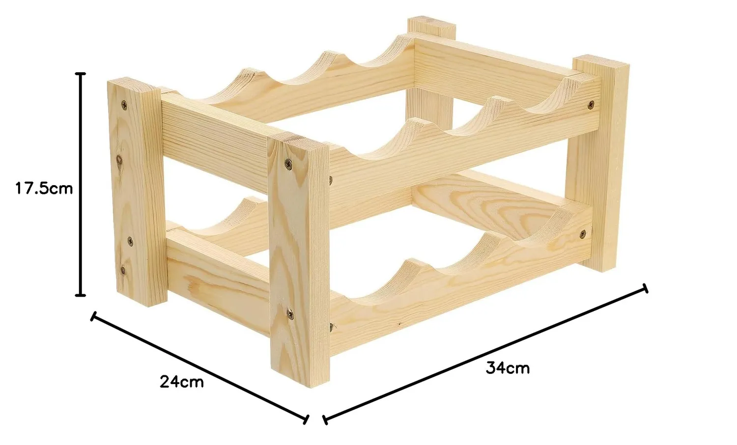 GoodFreshDecor Weinregal Holz für 6 Flaschen 34x24x17,5 cm Kiefer