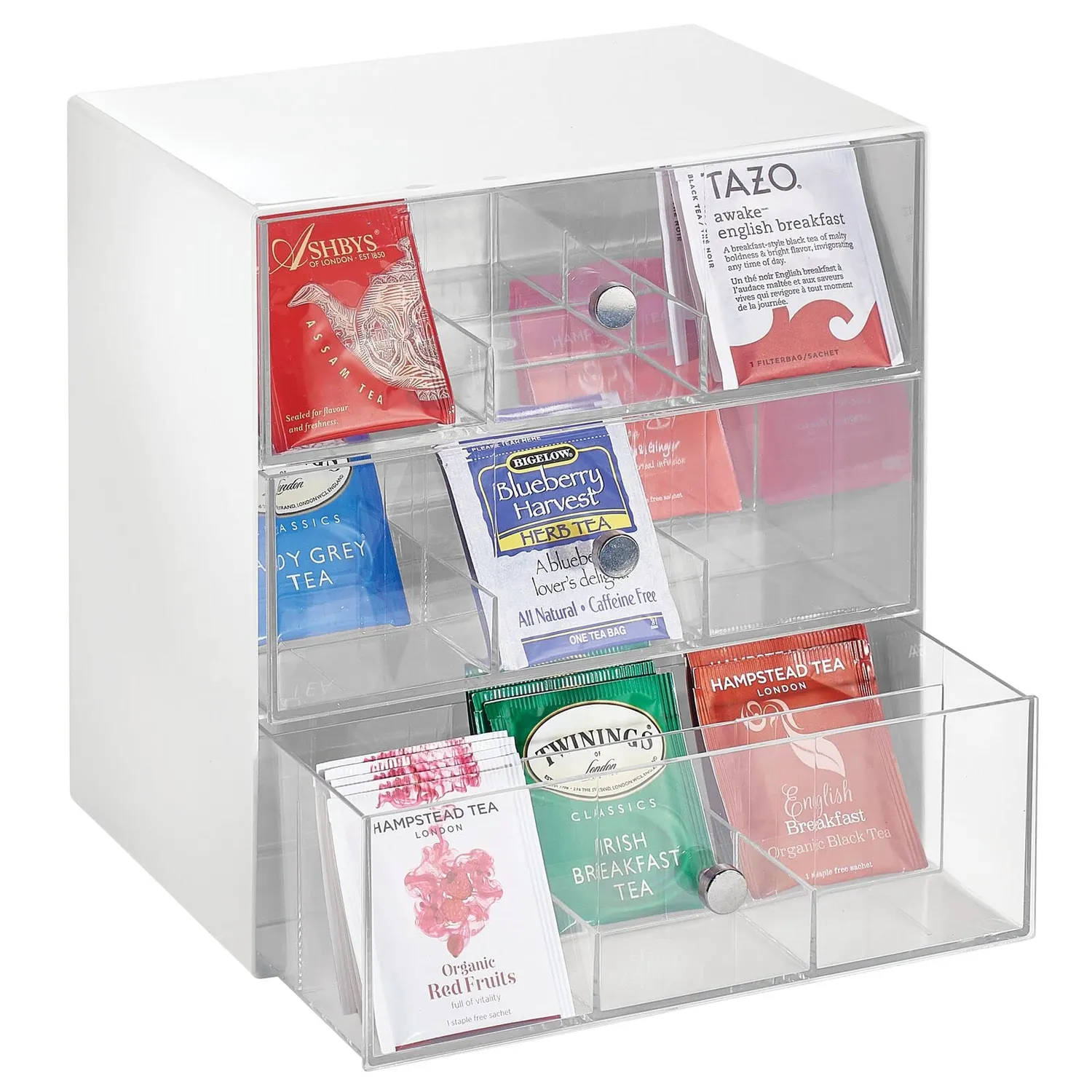 M Design Teebeutelbox 27 Fächer 3 Schubladen 2er-Set weiß