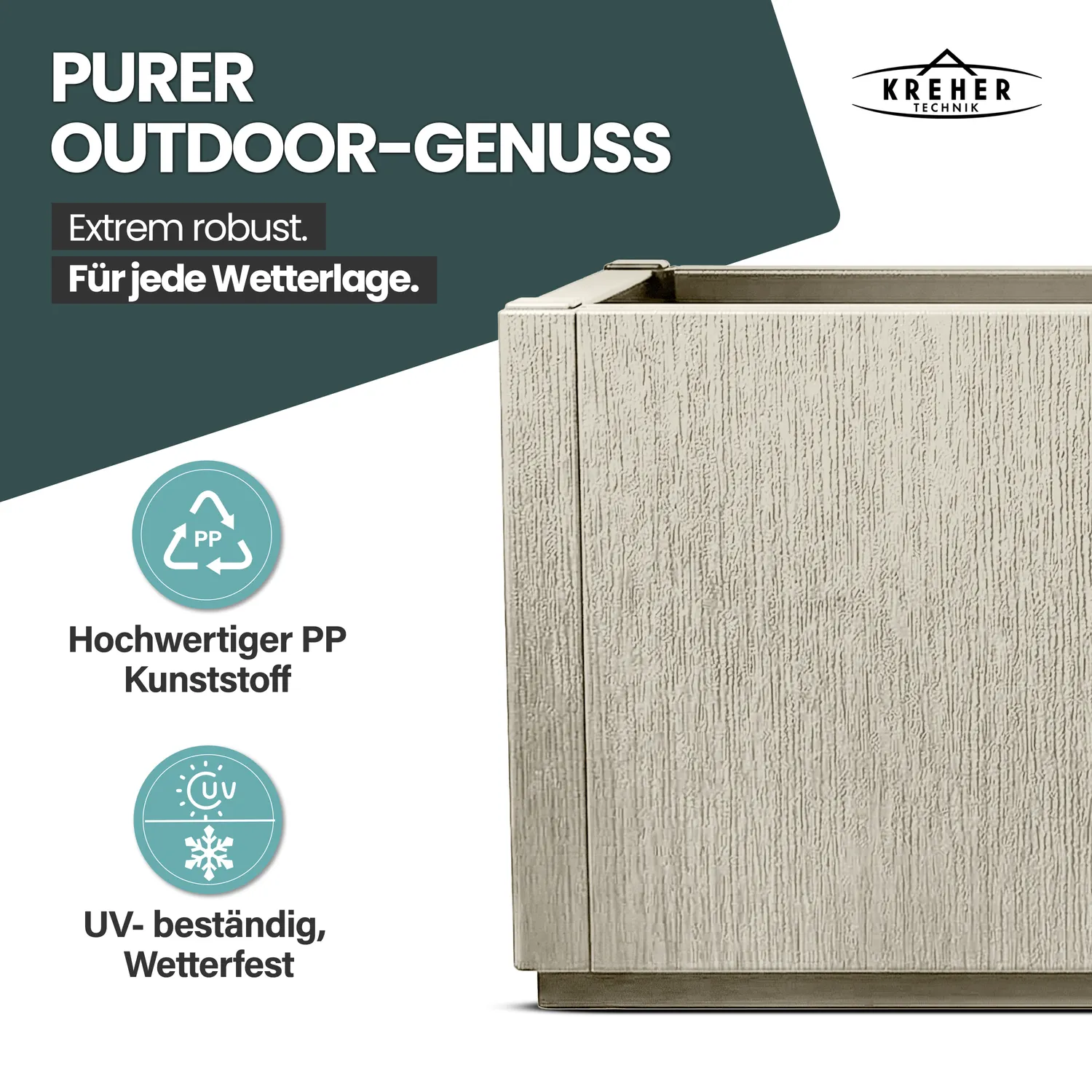 Kreher Ethica Pflanzkasten 80cm beige Struktur 80L