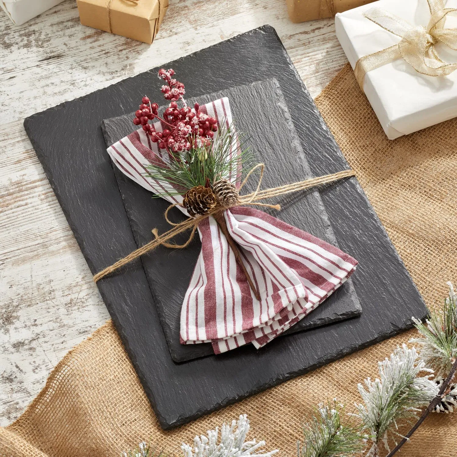 mDesign Schieferplatte Serviertablett 2er-Set schwarz