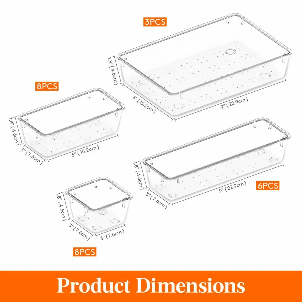 Lifewit Schubladen Organizer Set 25-teilig Transparent Kunststoff
