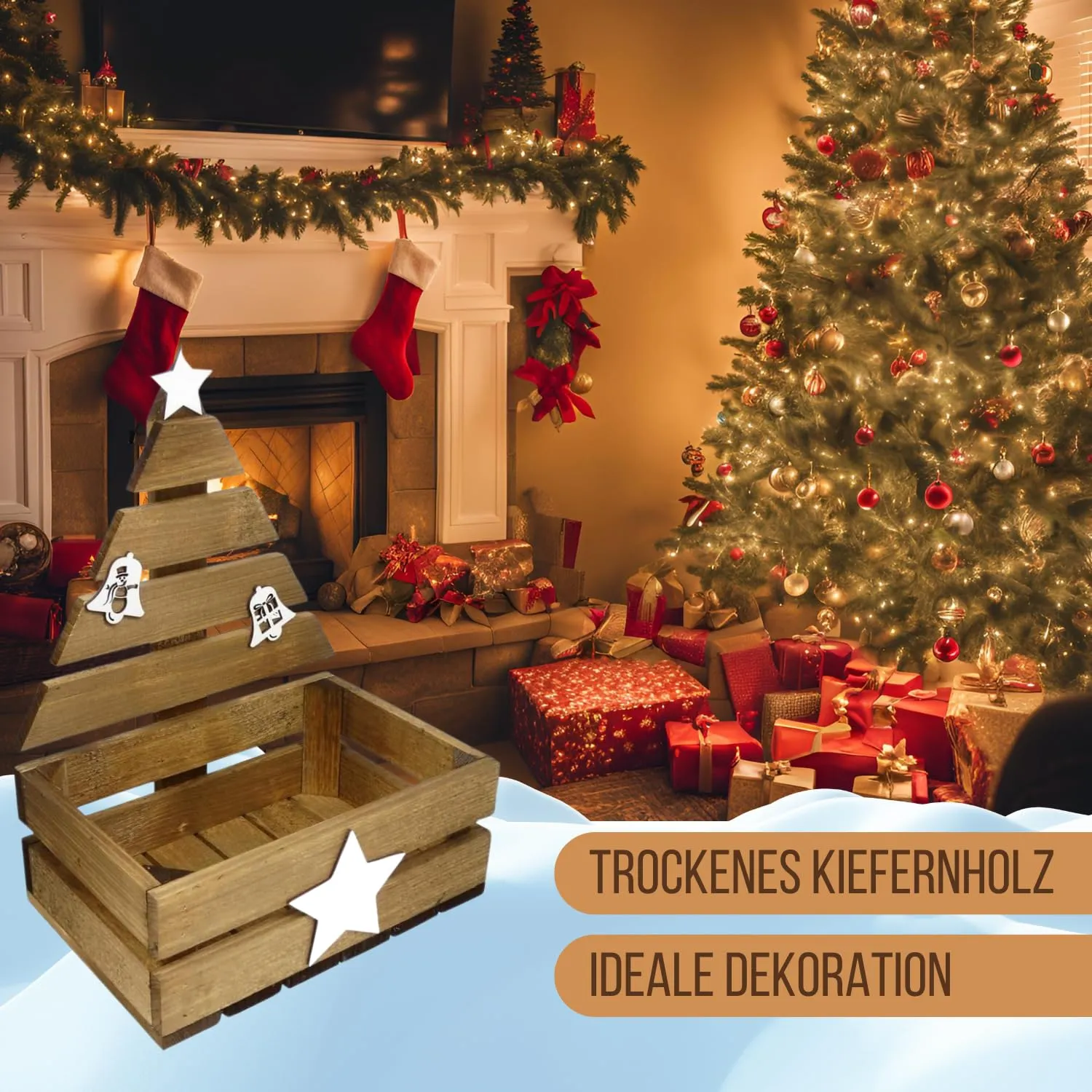 GoodFreshDecor Weihnachtsbaum Holzkiste 30x20x40 cm Braun