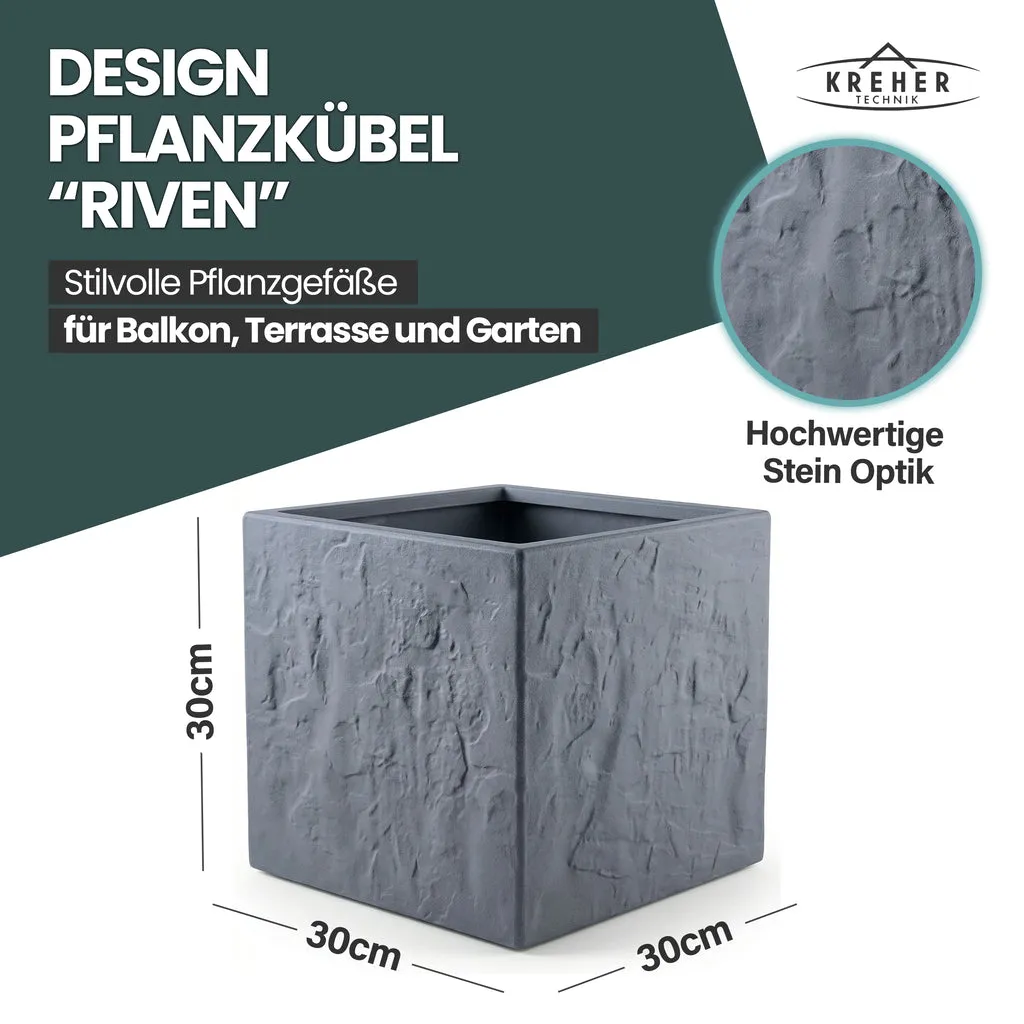 Kreher Riven Pflanzkübel 30x30x30 2er Set Anthrazit Steinoptik