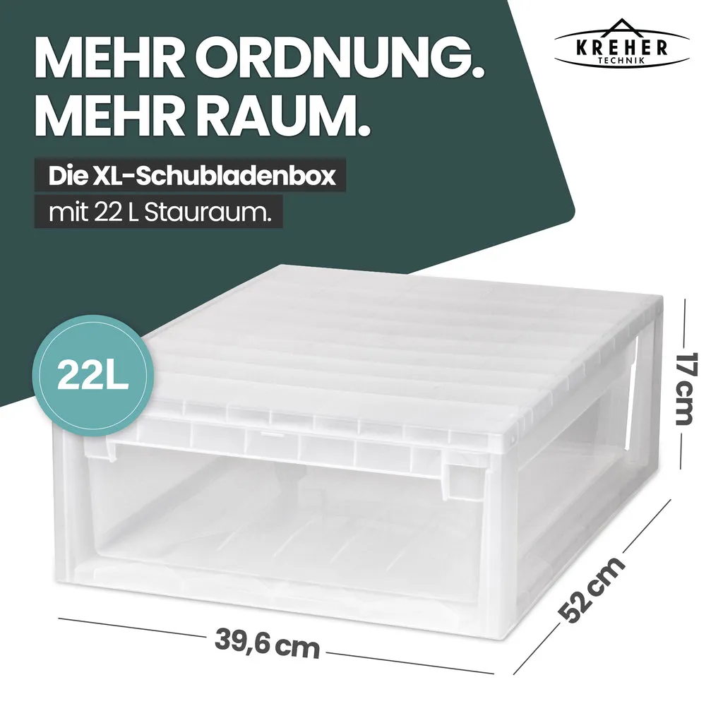 Kreher Schubladenbox 52 XL 22 Liter transparent stapelbar weiß