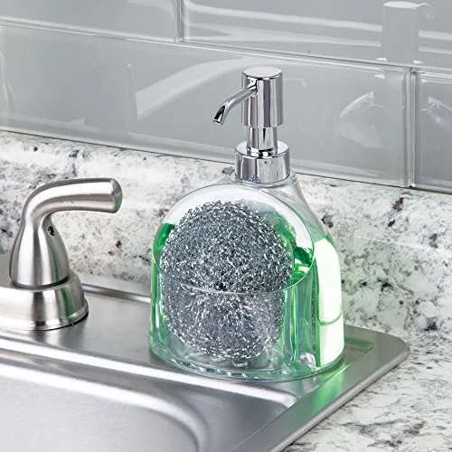 mDesign Seifenspender 312 ml Schwammhalter transparent