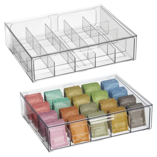 mDesign 23049MDKEU Teekiste Aufbewahrungsbox durchsichtig 2er-Set 20 Fächer
