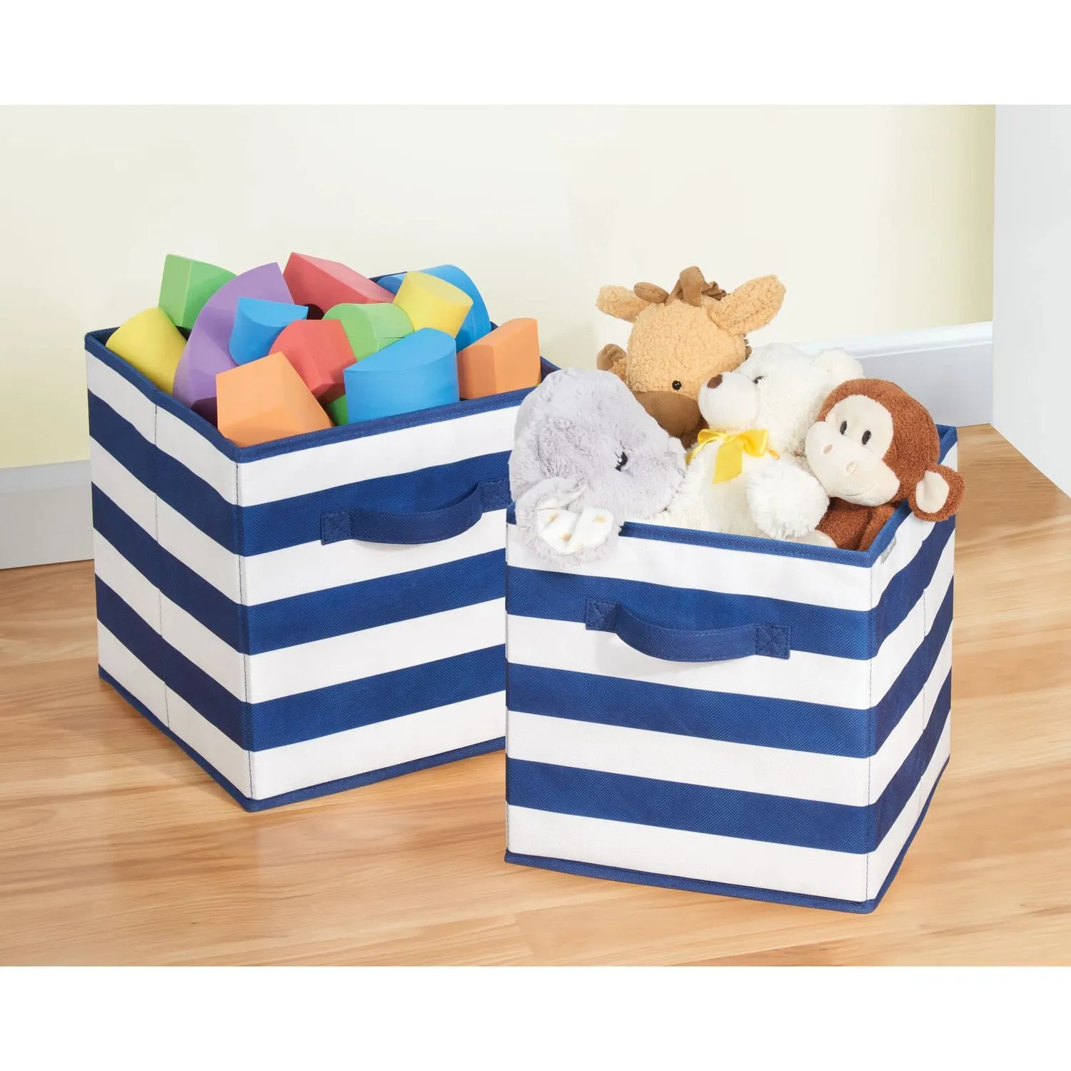 mDesign Spielzeug Aufbewahrungsbox Stoff 4er-Set marineblau