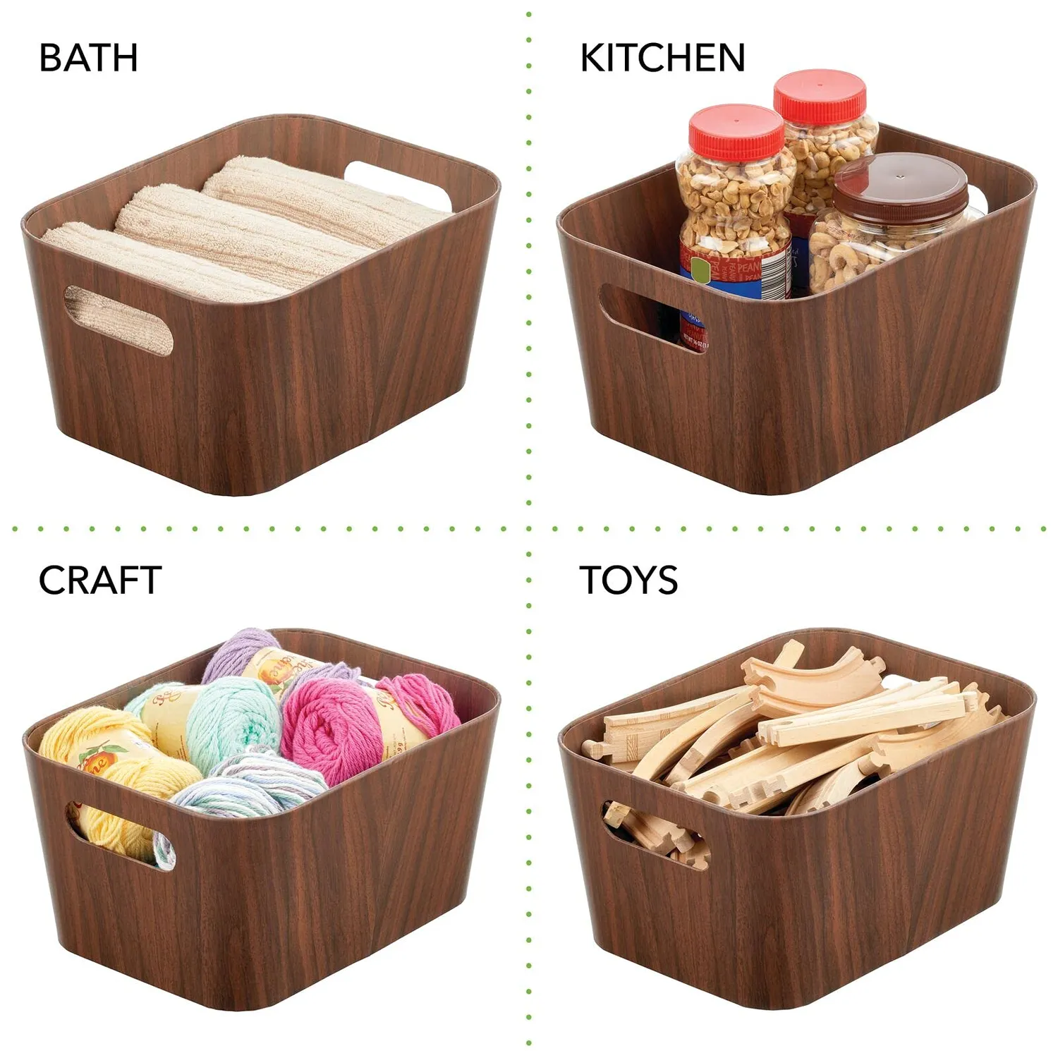 mDesign Aufbewahrungsbox Karton dunkelbraun 4er-Set Griffe