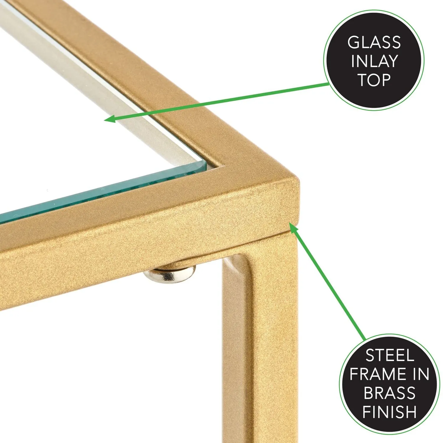 M Design Glastisch Beistelltisch Metall Glas Messing 45,7 cm