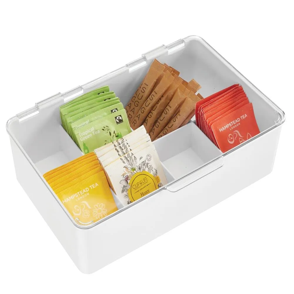 mDesign Teebox Aufbewahrungsbox 8 Fächer 2er-Set weiß
