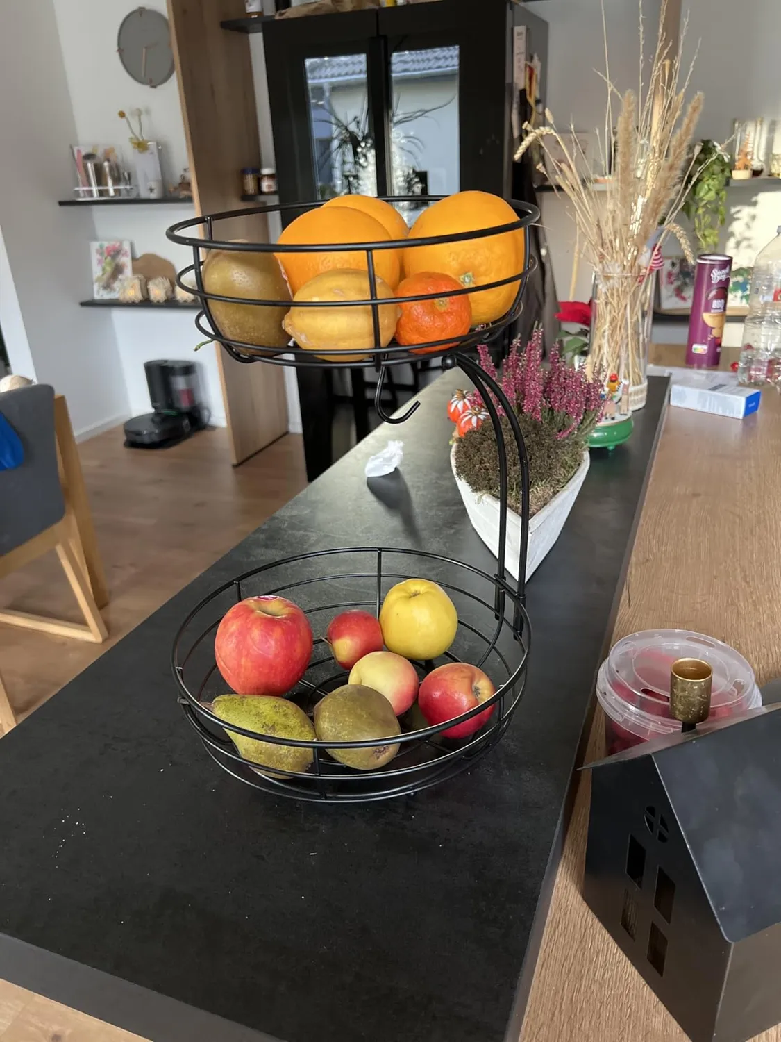 BOMCLAP Obstkorb 2-stöckig Metall Obstschale schwarz Bananenhalter