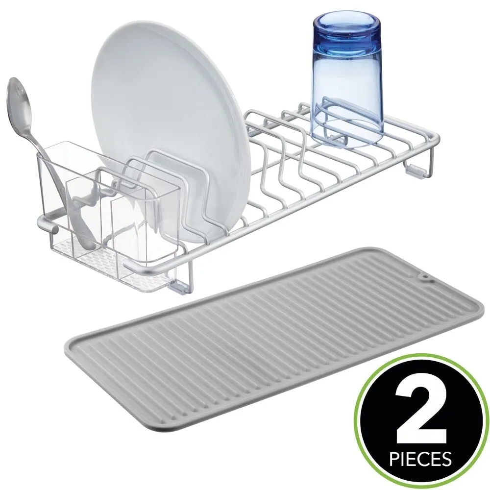 mDesign Abtropfgestell Geschirrabtropfer 2er-Set grau rutschfest