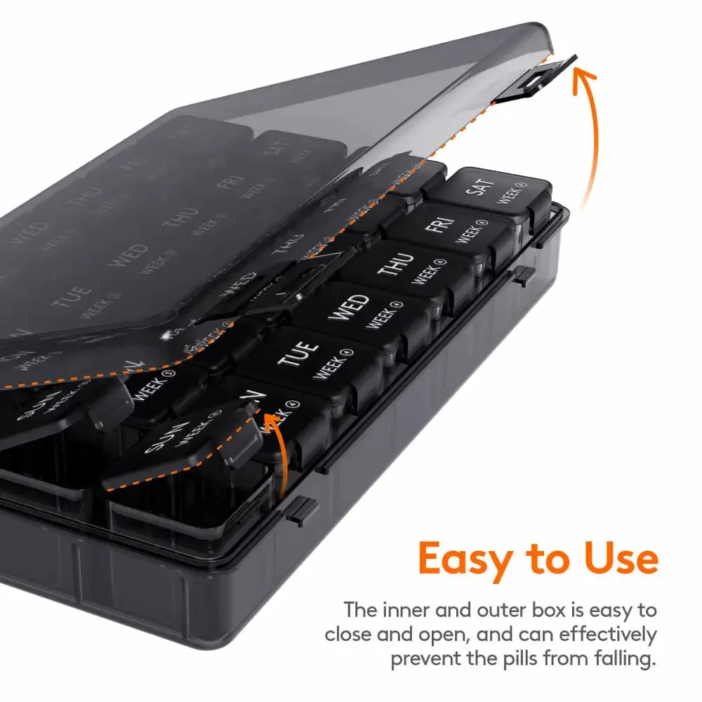 Lifewit Pill Box Tablettenbox Schwarz 4er-Set 28 Fächer