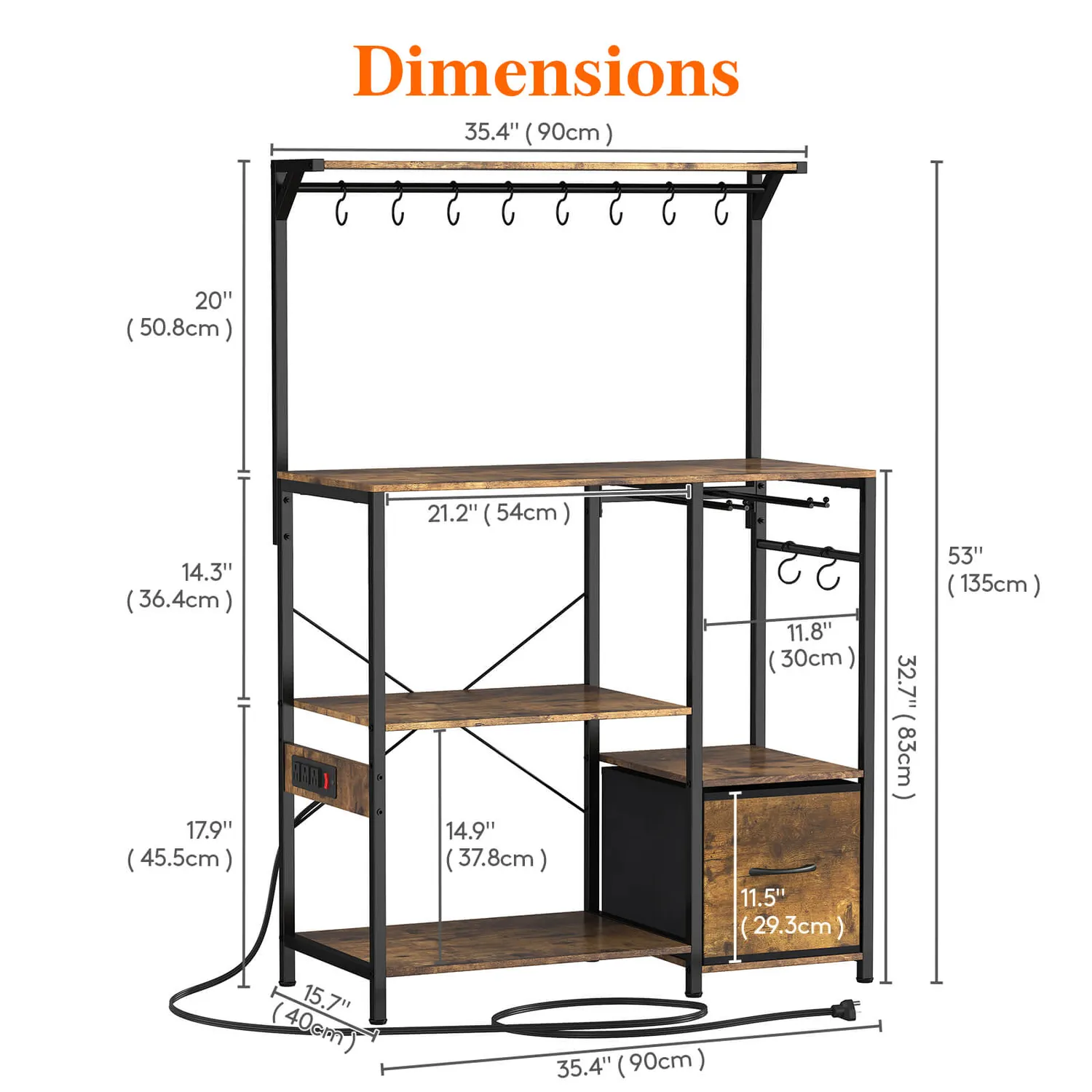 Lifewit Baker's Rack Küchenregal mit Steckdose und Haken