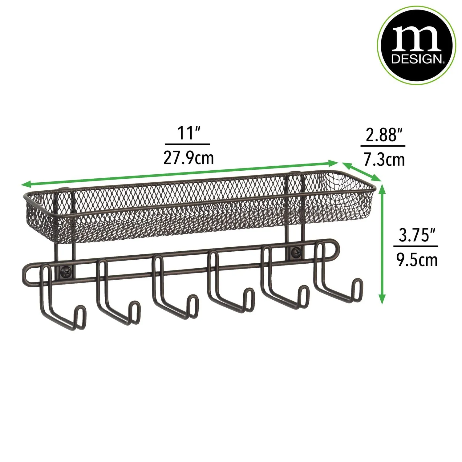 mDesign Schmuck-Organizer Wand 6 Haken Bronze 27,9 cm