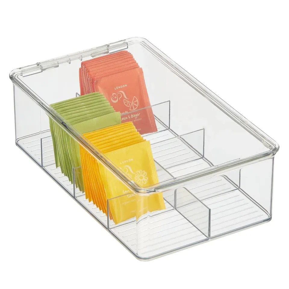 mDesign Küchen Organizer Teebox 8 Fächer transparent
