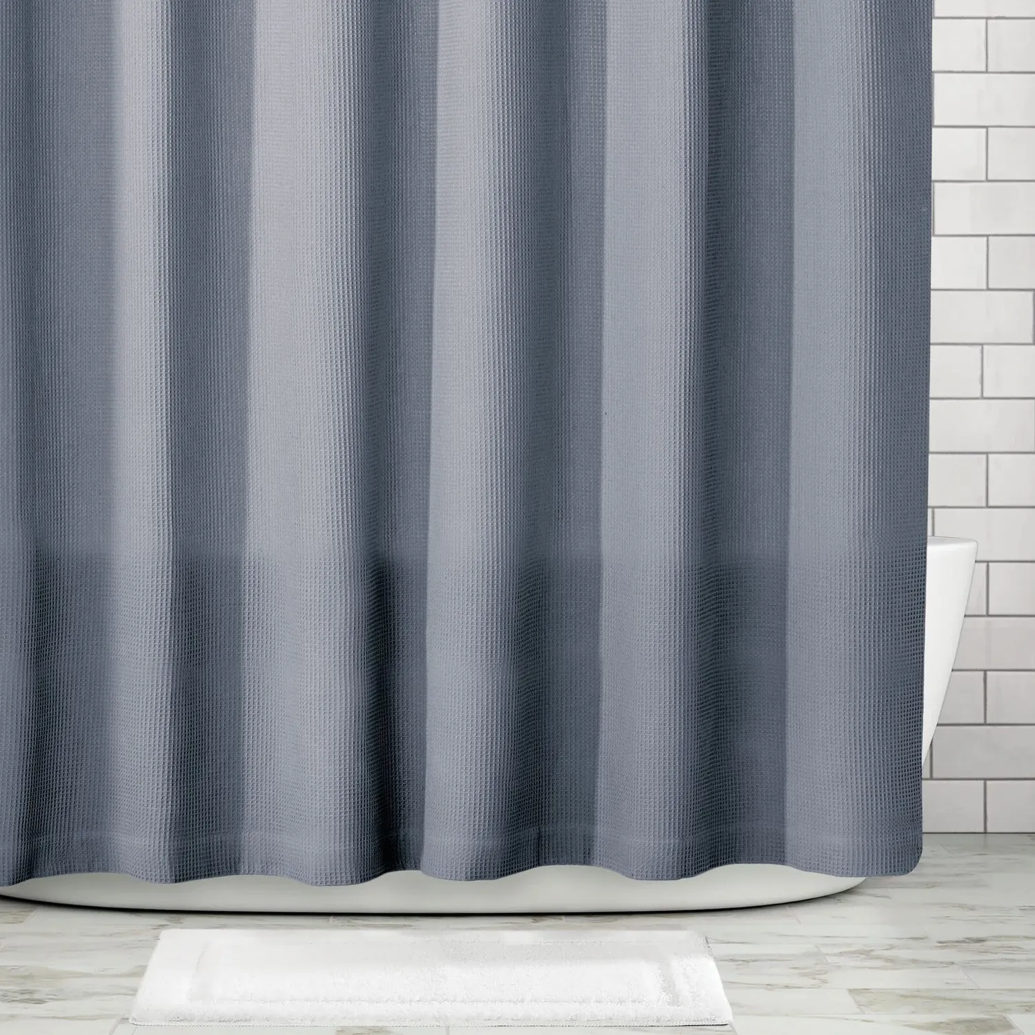 mDesign Luxus Duschvorhang blau 183x183 Waffelmuster