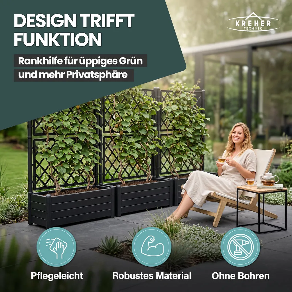 Kreher Holzoptik XL Spalier Pflanzkasten Anthrazit 90L