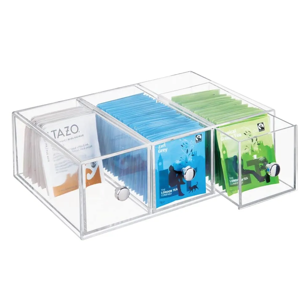 mDesign Teebox Schubladenbox 3 Schubladen 2er-Set klar